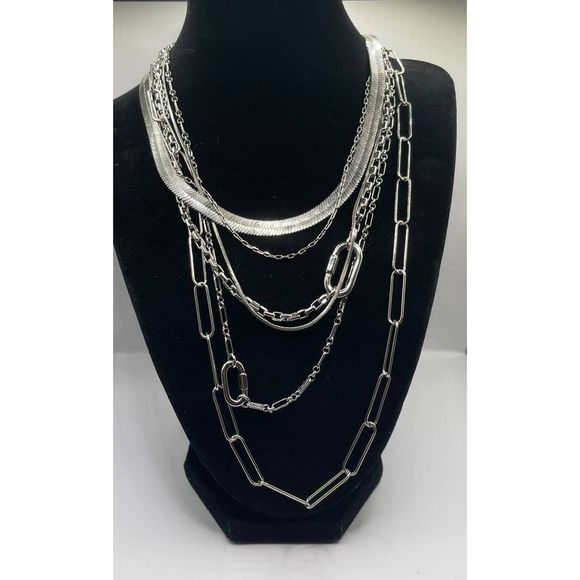 Silver Tone Multi Row layered Necklace BEAUTIFUL‎ - Picture 1 of 3